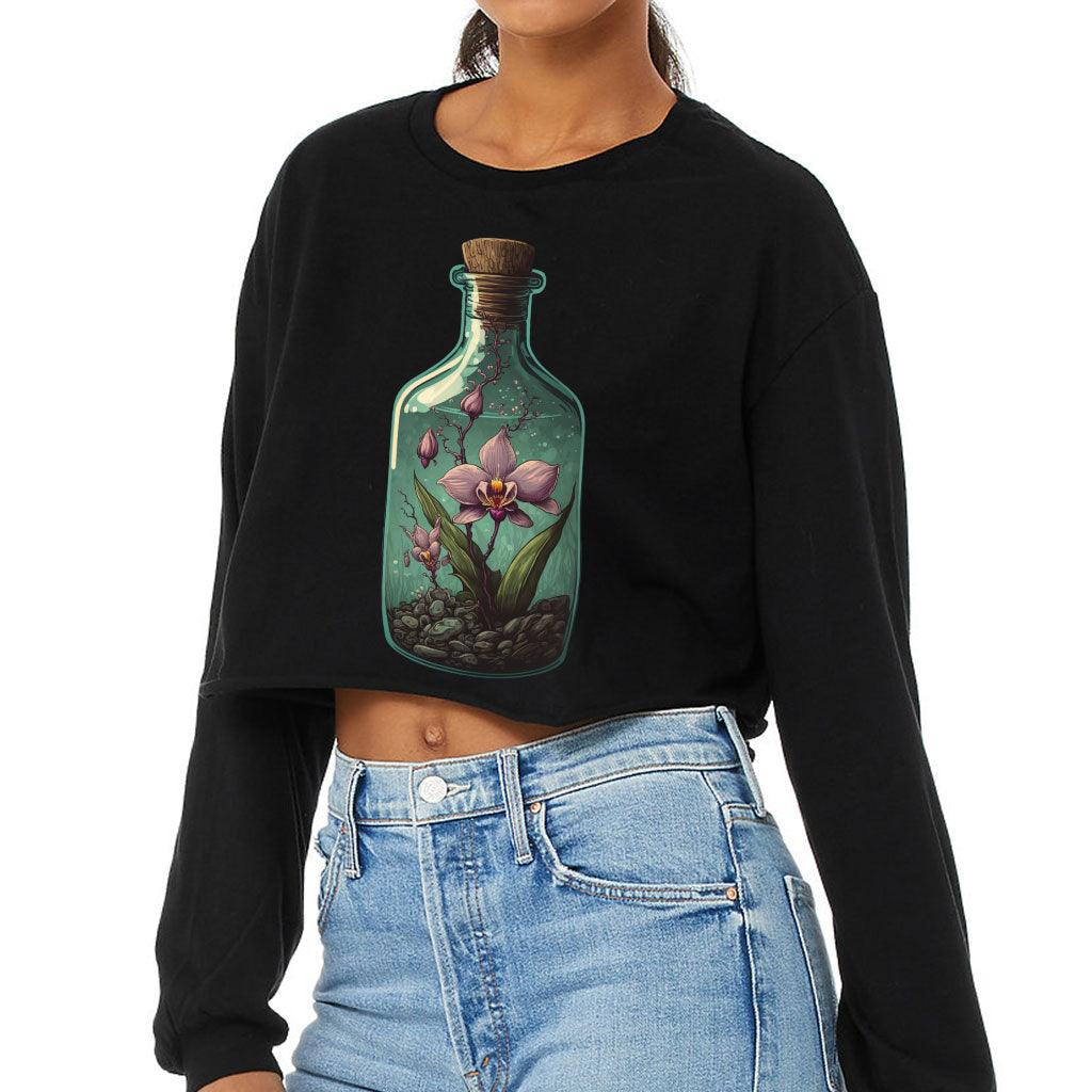 Adorable Cropped Long Sleeve T-Shirt - Flowers Women's T-Shirt - Unique Long Sleeve Tee