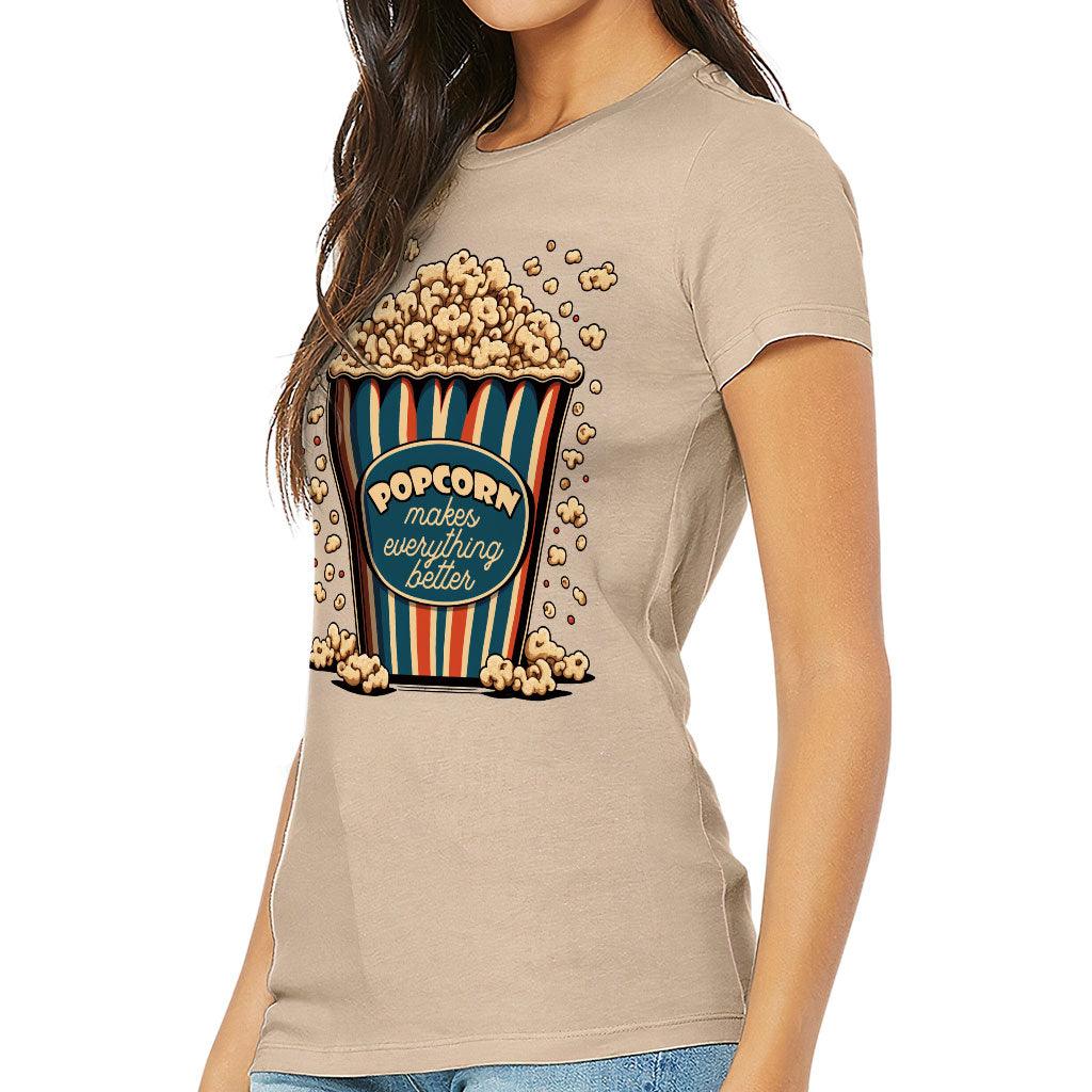 Popcorn Slim Fit T-Shirt - Funny Design Women's T-Shirt - Printed Slim Fit Tee