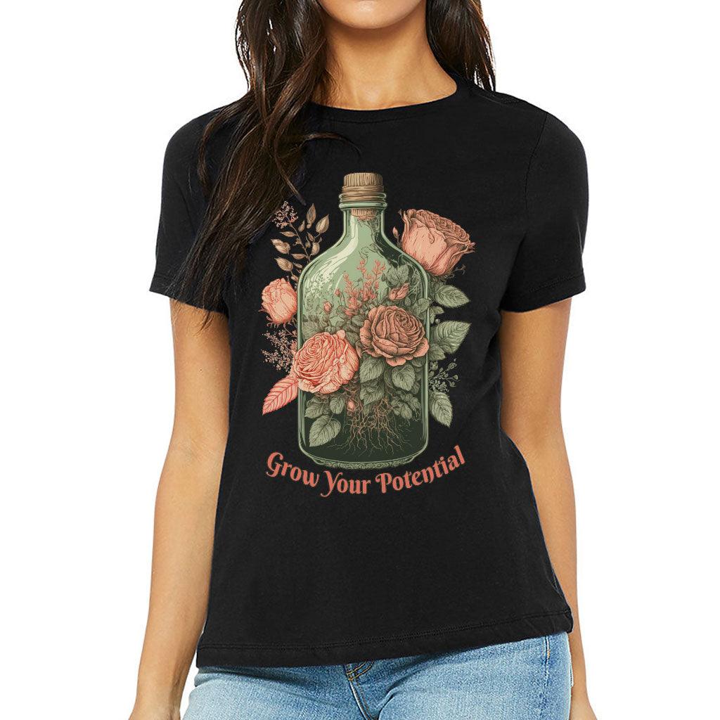 Roses Women's T-Shirt - Grow Your Potential T-Shirt - Graphic Relaxed Tee