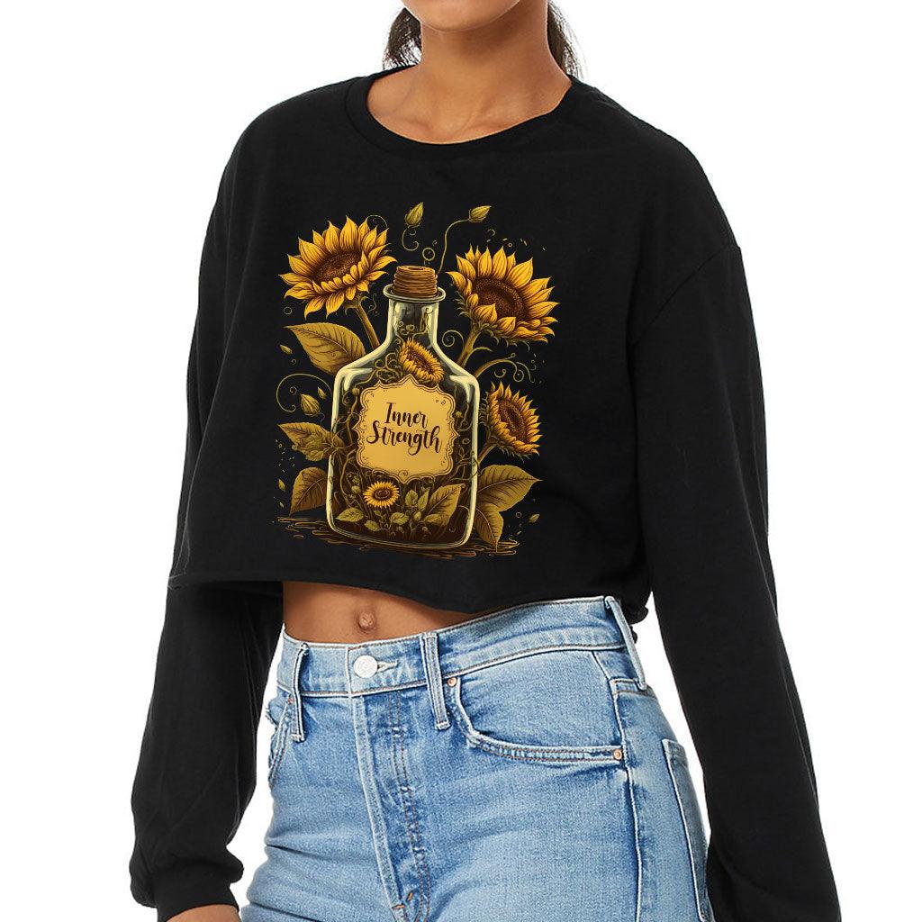 Sunflower Cropped Long Sleeve T-Shirt - Inner Strength Women's T-Shirt - Colorful Long Sleeve Tee